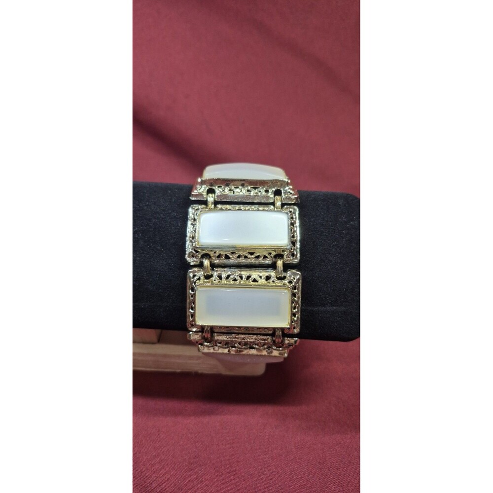 Vintage PAM Thermoset Lucite Panel Link Bracelet Gold Tone Mid Century 1950s 60s